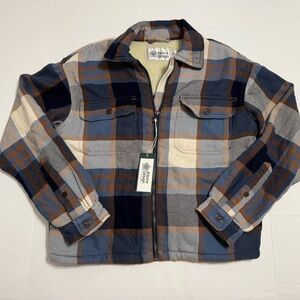 Alpine Design Plaid Teddy Sherpa Interior Full Zip Jacket in Blue and Brown